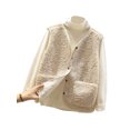 thumbnail image 3 of LMLYSoH Women Fashion Polar Fleece Vest Solid Color V-Neck Sleeveless Button-Down Waistcoat Jackets Autumn Winter Casual Outerwear, 3 of 8