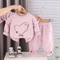 thumbnail image 2 of Toddler Baby Girl Clothes 12 18 Months 2T 3T 4T 5T 6T Fall Winter Outfits Cute Print Long Sleeve Sweatshirt Pant Outfits Light Pink Size 0-1 Years, 2 of 6