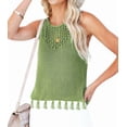 thumbnail image 2 of Womens Summer Knit Sweater Tank Tops Round Neck Crochet Hollow Out Sleeveless Casual Crop Shirt Green S, 2 of 9