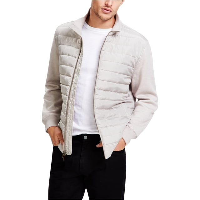 Alfani Mens Mixed Media Quilted Bomber Jacket, medgray, 2XL