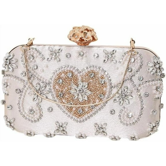 Rhinestone Clutch Purse Women Evening Bag Beaded Pearl Handbag Crossbody Bag for Formal Party Wedding Bridal Prom