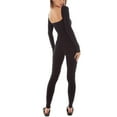 thumbnail image 4 of Women Yoga Jumpsuitas Long Sleeve Ribbed Knit Bodycon Jumpsuit Full Body Romper One Piece Workout Outfit, 4 of 9
