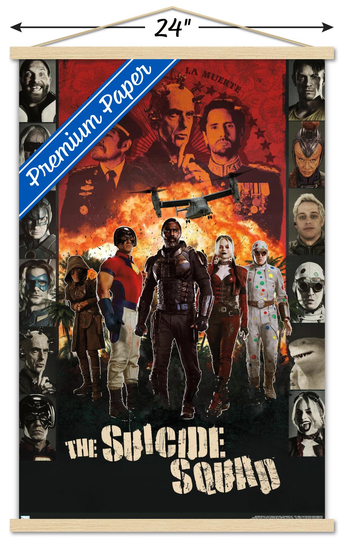 DC Comics Movie The Suicide Squad - Battle Group Wall Poster with Wooden Magnetic Frame, 22.375" x 34"