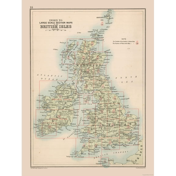 Historic Map - British Isles - Bartholomew 1892 - 23 x 30.59 - Vintage Wall Art