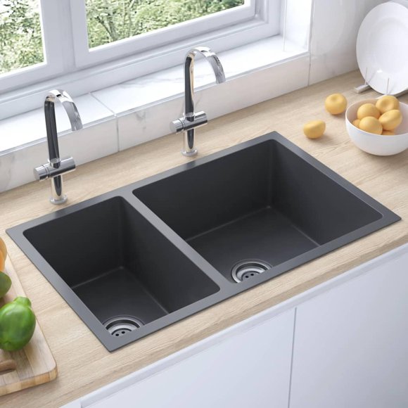 Fregadero de cocina VidaXL de acero inoxidable negro 71,5 x 44 x 20 cm