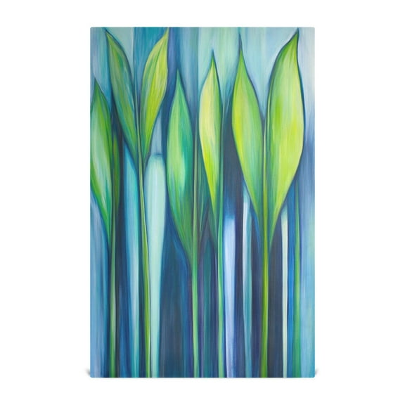Abstract Blue and Green Leaves Decorative Waffle Towel Kitchen Dishcloth 28x18in Multi-Use Tea Towel