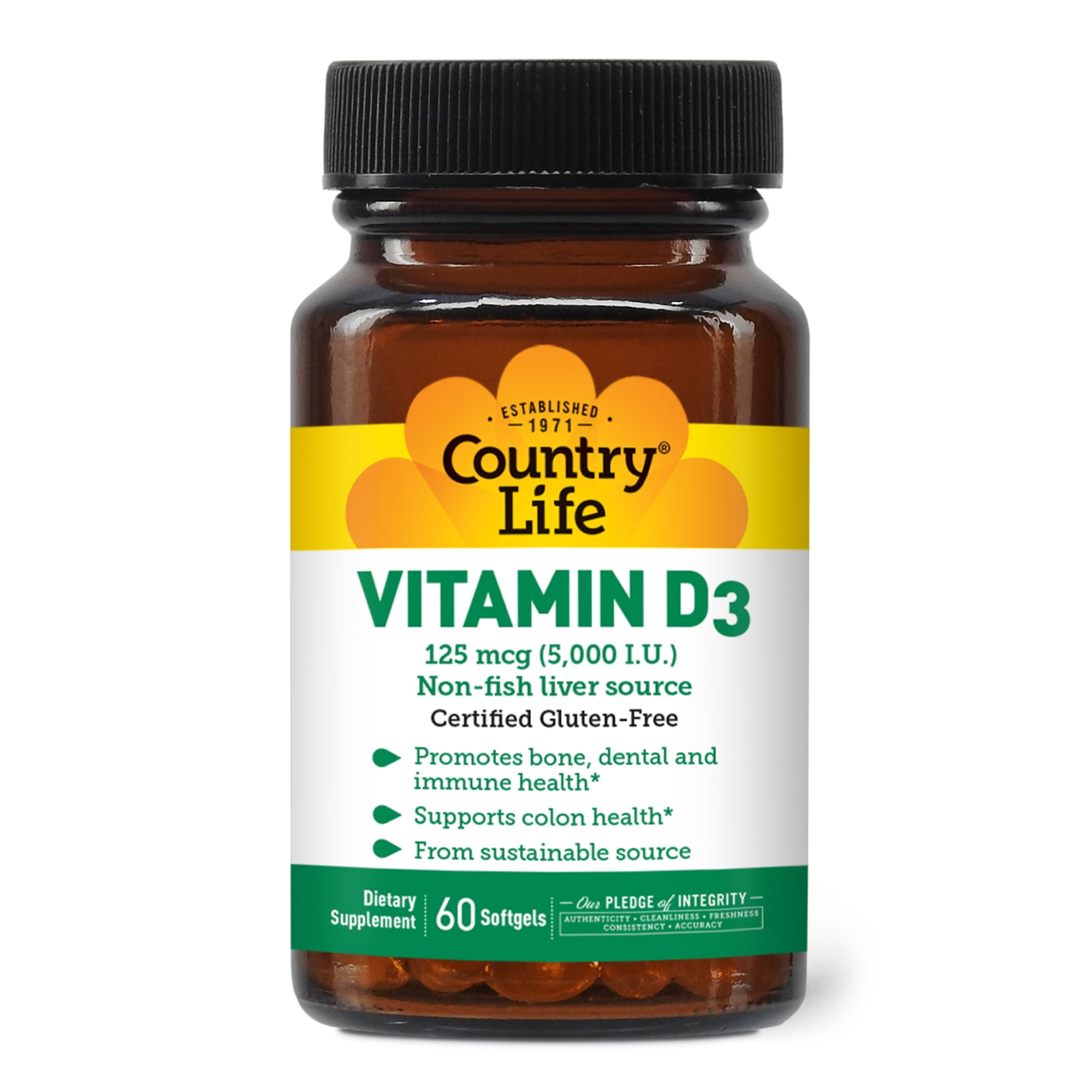 Country Life Vitamin D3 5000 IU, 60 Softgels | 120 total softgels with sustainably sourced cholecalciferol to support bone, dental, immune and colon health