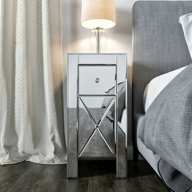 Jaxpety Set Of 2 Mirrored Nightstand 2 Drawer Crystal Accent Silver Side Table Glass Bedside Table Furniture For Bedroom Living Room Walmart Com Walmart Com