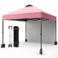 thumbnail image 1 of 10x10 FT Pop Up Canopy Tent-Outdoor Shelter with Vented Roof and Removable Sidewall-UPF 50 Plus Sun Protection-Quick Setup Design-Includes Roller Carry Bag Sandbags Ropes Stakes-Peach Pink Canopy, 1 of 8