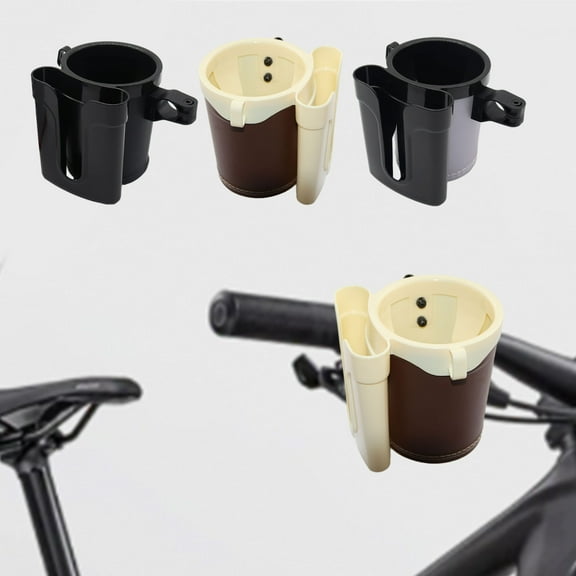 Universal 2-in-1 Cup Holder & Phone Mount for Stroller, Bike, Wheelchair, Walker, Scooter | Adjustable Clamp, Spill-Resistant ABS Plastic, Fits Most Bottles, Rotates 360°, Black/Brown/Gray