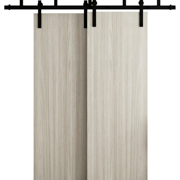 Sliding Modern Barn Bypass Doors 36 x 80 in - LUNO 1003 Oak - Modern 6.6ft Rails Hardware Set - Wood Solid Bedroom Wardrobe Doors