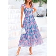 thumbnail image 3 of Vestido PRETTYGARDEN Floral Azul y Rosa Sin Mangas Midi L Grande, 3 of 8