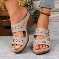 thumbnail image 2 of THDHVS Slippers for Women,Womens Sandals,Women's Fashion Casual Versatile Solid Color Hollow Carved Style Fashion Thick Heel Sandals Beige, 2 of 10