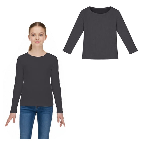 Girl's Long Sleeve Shirt Crewneck Ribbed Knit Tee Shirt Casual Base Undershirts Cute Shirts for Teen 15-16 Years