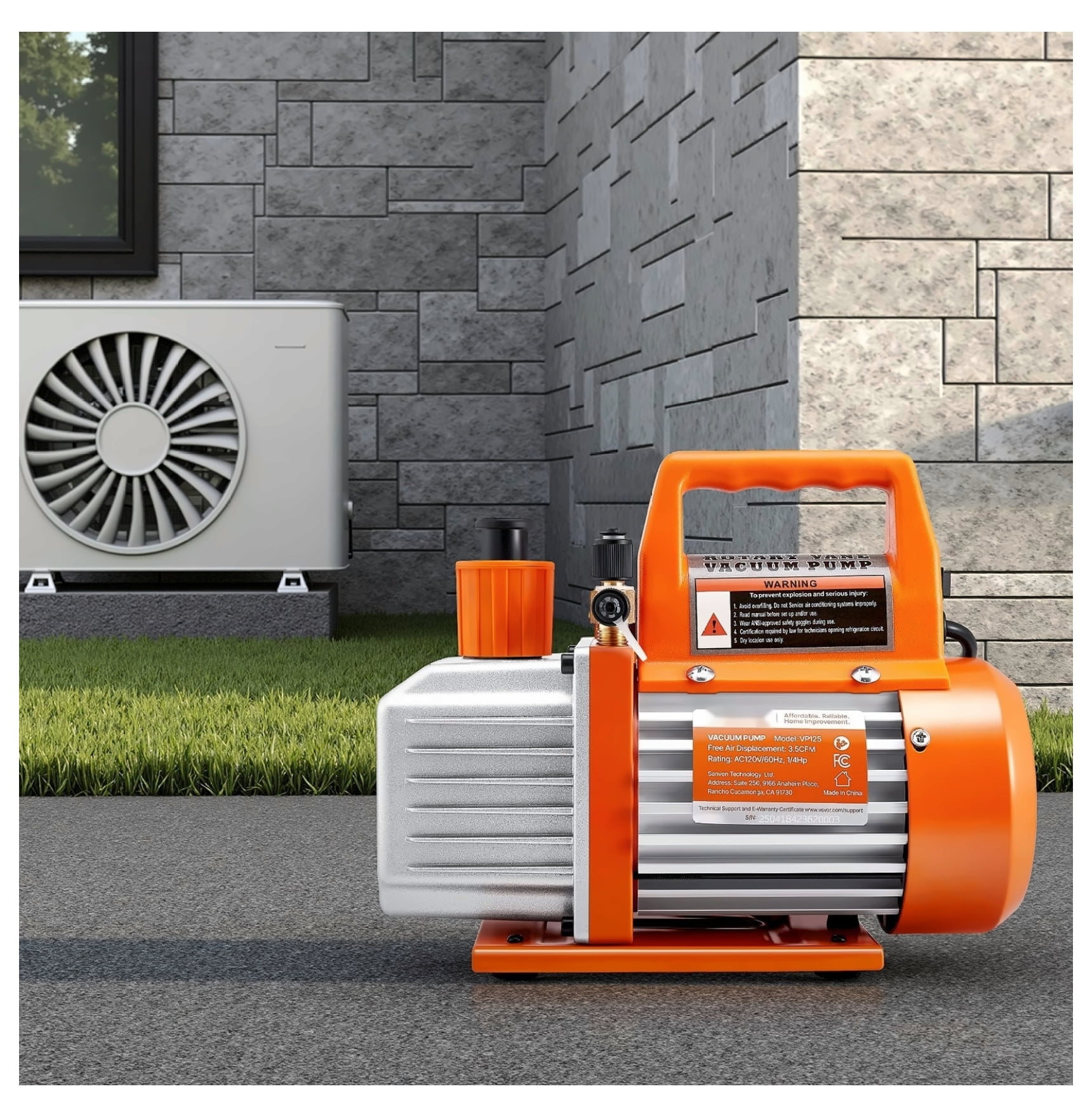 AC Vacuum Pump 3.5 CFM HVAC Single Stage Rotary Vane Pump with Oil