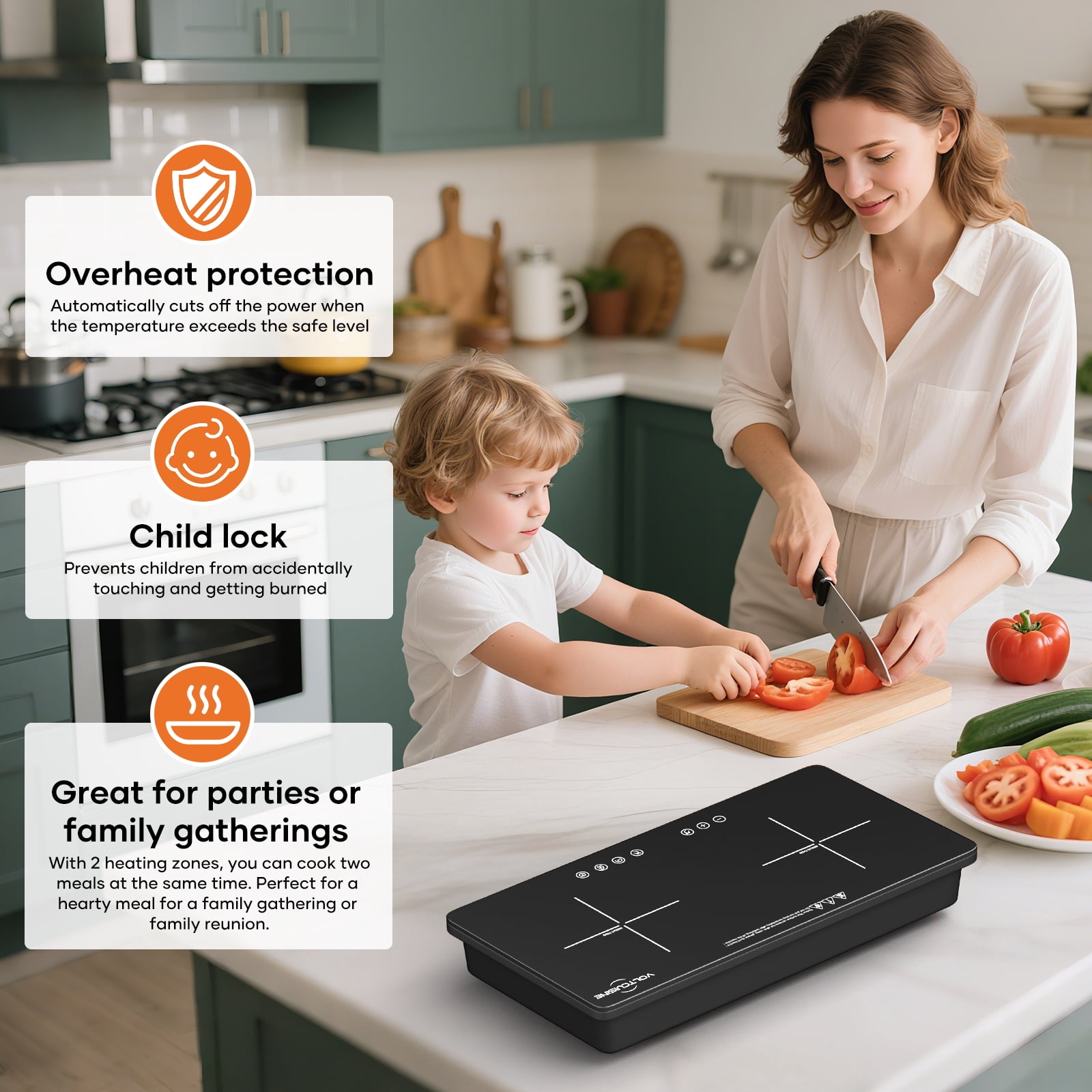 VoltCuisine Double/Dual Portable Induction Cooktop, 1800W Hot Plate Electric Stove Top Burner
