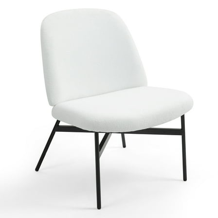 Belhonor White Fabric Accent Chair with Black Metal Legs