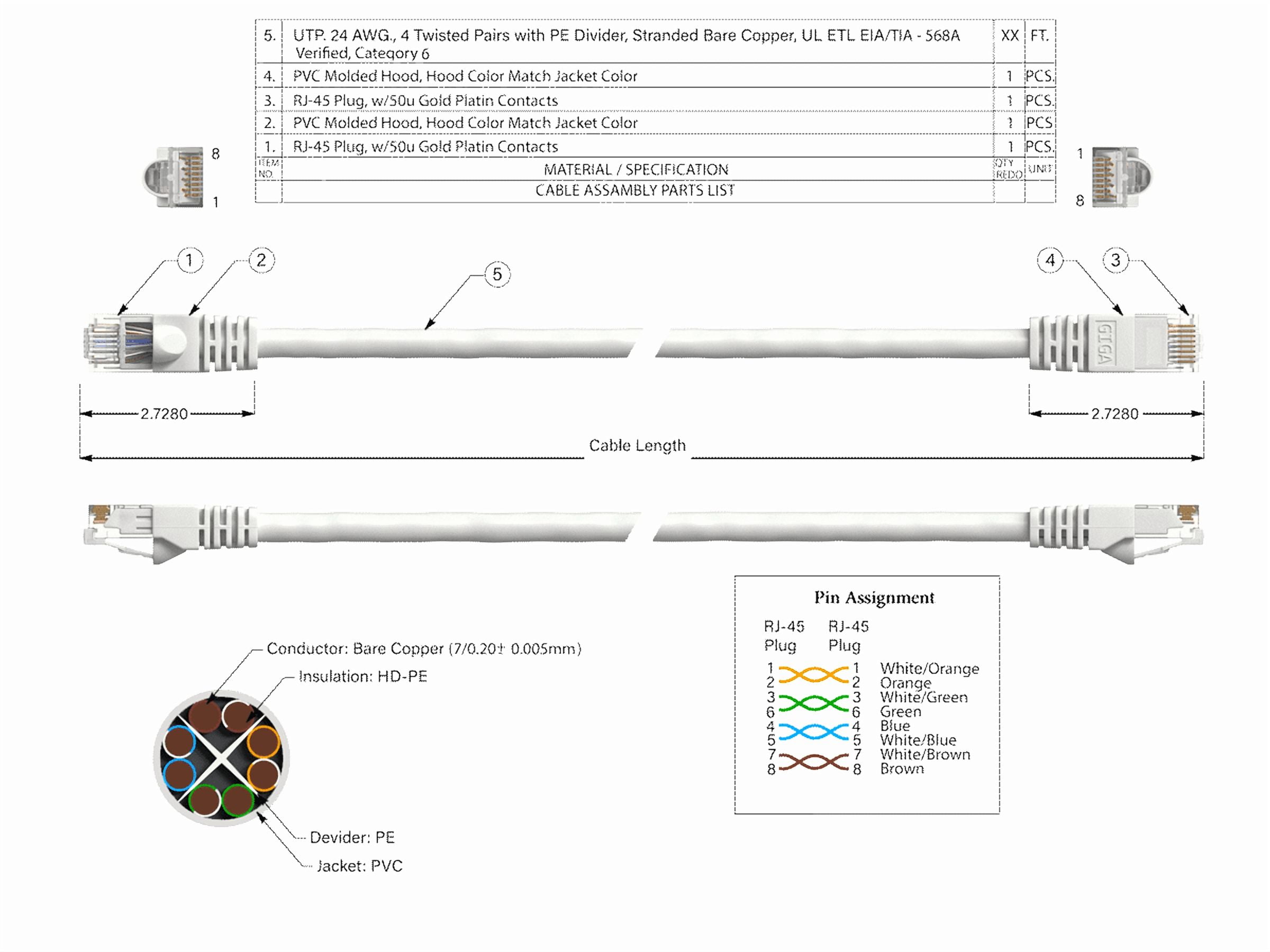 Cable Leader 50ft Cat6 UTP Ethernet Network Patch Cable Snagless 24AWG Bare Copper, White