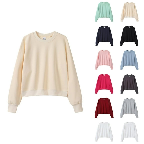 Cropped Sweatshirts for Women 2025 Long Sleeve Crewneck Plain Basic Sweatshirt Pullover Tops Fall Winter Outfits