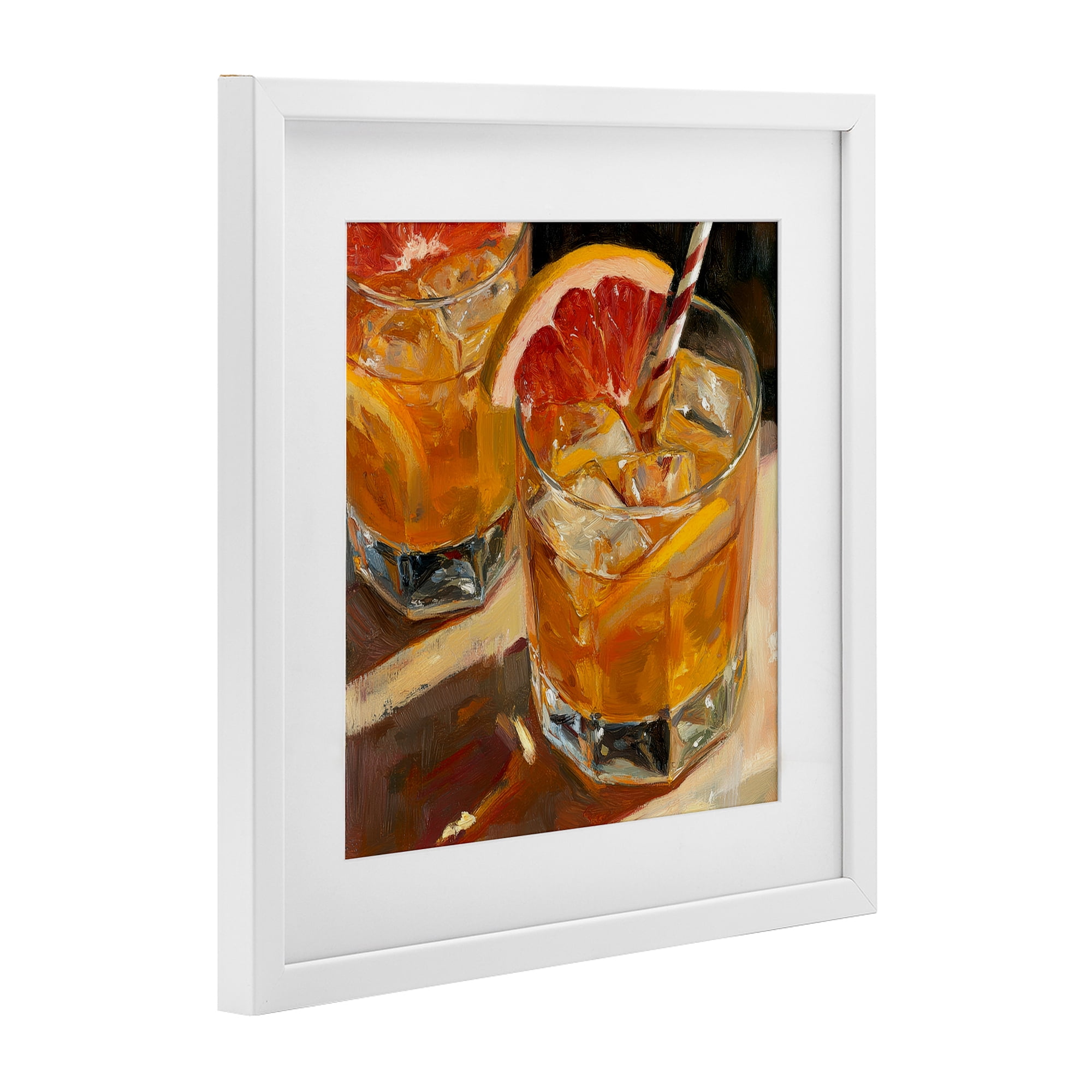 Stupell Industries Grapefruit Cocktail with Ice Cubes White Framed Print Under Glass, design by Petal Prints Design