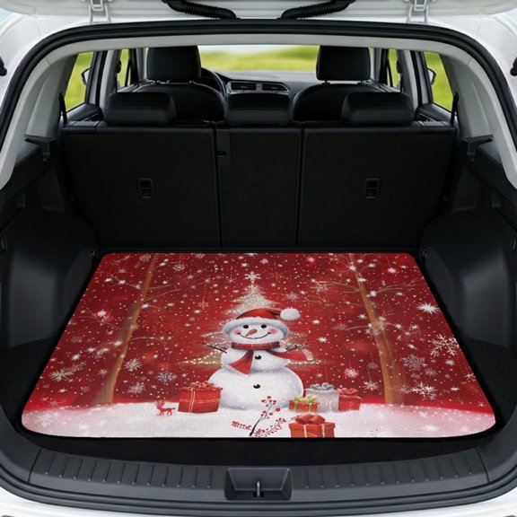 Qpednta All Weather Cargo Liner 29"x39" Non-Slip Gift Snowman Trunk Mat, Polyester Material Machine Washable Easy to Clean Water Resistant Stain Proof Rear Trunk Protector Fits Car SUV Truck