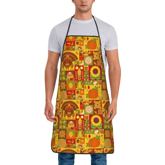 Uemuo Thanksgiving Day Printed Bib Apron, Adjustable , Water and Oil Resistant, Cooking Kitchen Chef Apron for Women Men