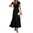thumbnail image 1 of Vestido largo PRETTYGARDEN para mujer, verano 2025, cuello en V, con volantes, negro, 1 of 9