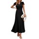thumbnail image 1 of Vestido largo PRETTYGARDEN para mujer, verano 2025, cuello en V, con volantes, negro, 1 of 9