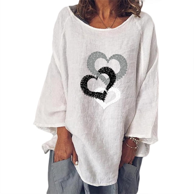 CEHVOM T-shirt à Manches Longues pour Femme, Col Rond, Imprimé, Ample, Décontracté, Mode, Automne