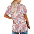 thumbnail image 5 of KISSMODA Womens T Shirts Short Sleeve Pleated Floral Tunic Tops Dressy Casual Crew Neck Summer Boho Tops Blouses, 5 of 5