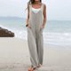 thumbnail image 2 of Gibobby Monos de Moda Mono de pierna ancha de verano para mujer, sin mangas, con cuello de , informal, holgado, cómodo, holgado, sin mangas, con bolsillos(Gris， XL), 2 of 5