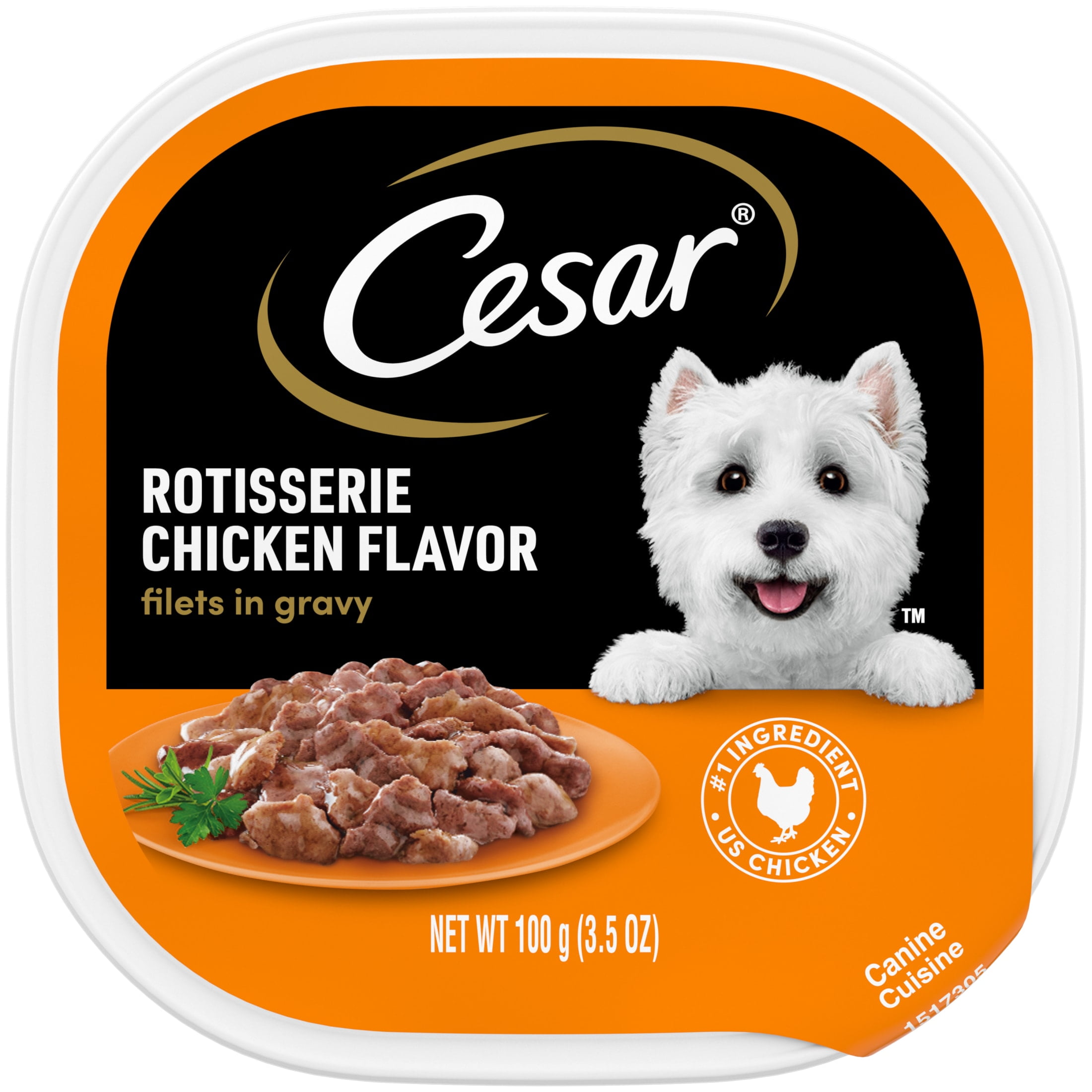 (24 pack) Cesar Filets in Gravy Wet Dog Food, Rotisserie Chicken Flavor, 3.5 oz. Tray