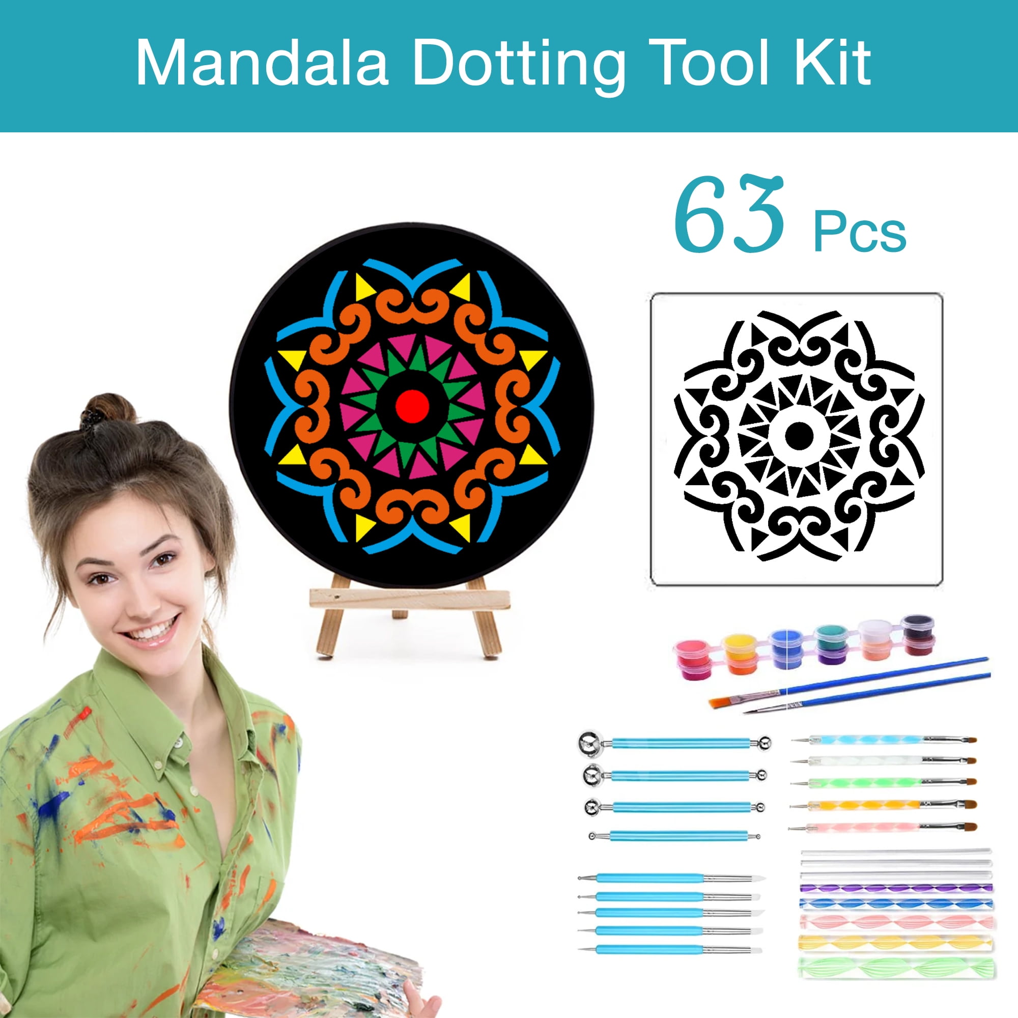 Catcrafter 71 PCS Mandala Dotting Tools Art Supplies - Rock Dot Stencils  for Painting Tool Set Craft Kits with Tray Brush Zipper Waterproof Bag Pen