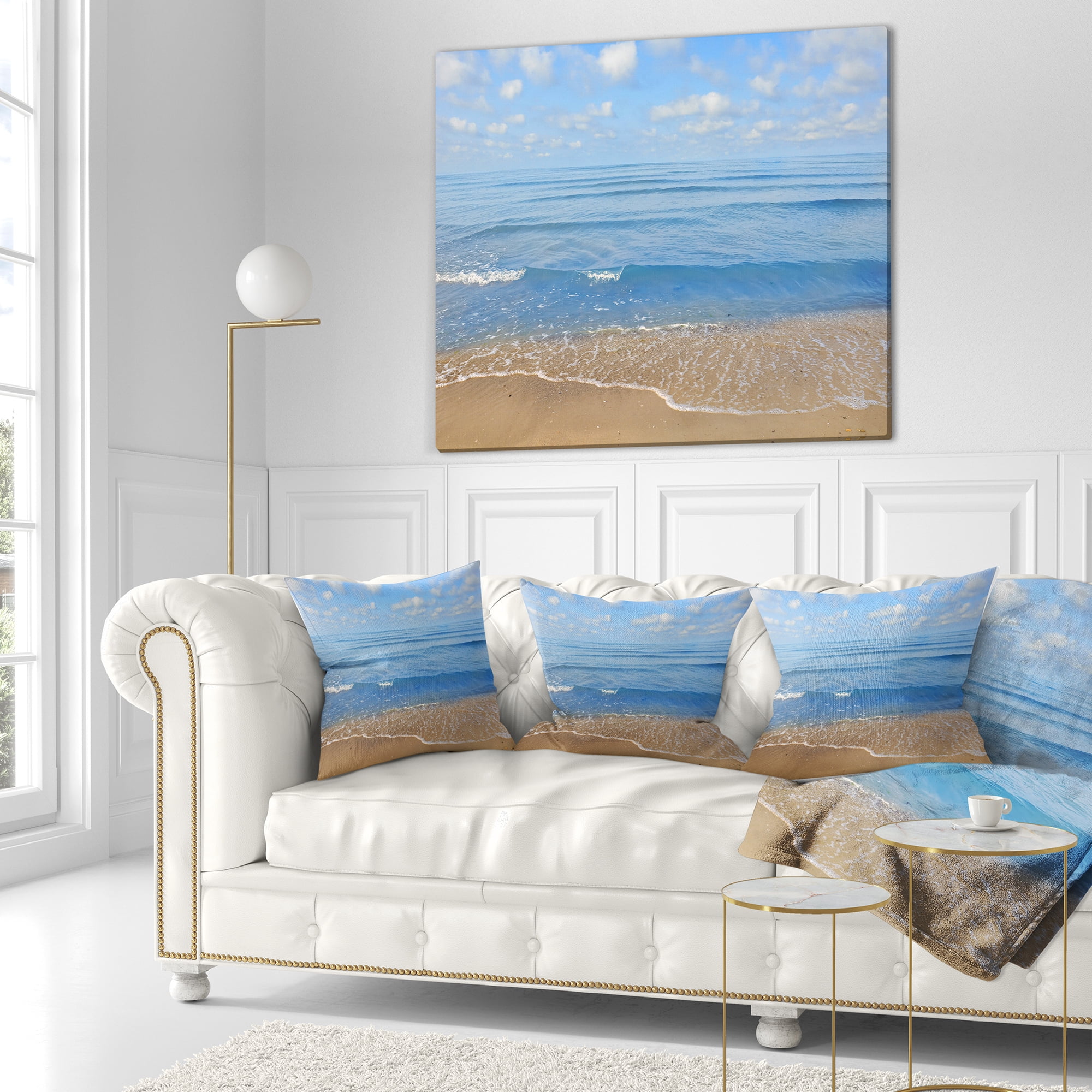 Designart Expansive Tropical Blue Beach - Seashore Throw Pillow - 18x18