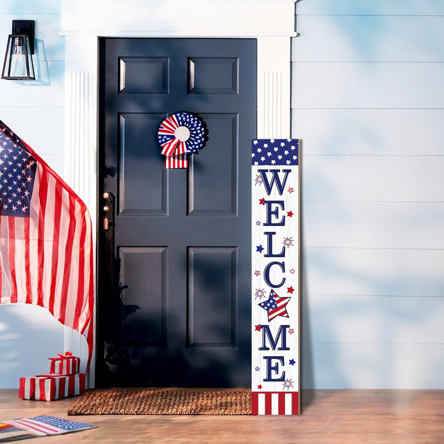Patriotic 4th Of July Welcome Sign For Front Porch  250th Anniversary Memorial Day Wooden Outdoor Patio Flag Standing Yard Summer Door Signs Garden Wall