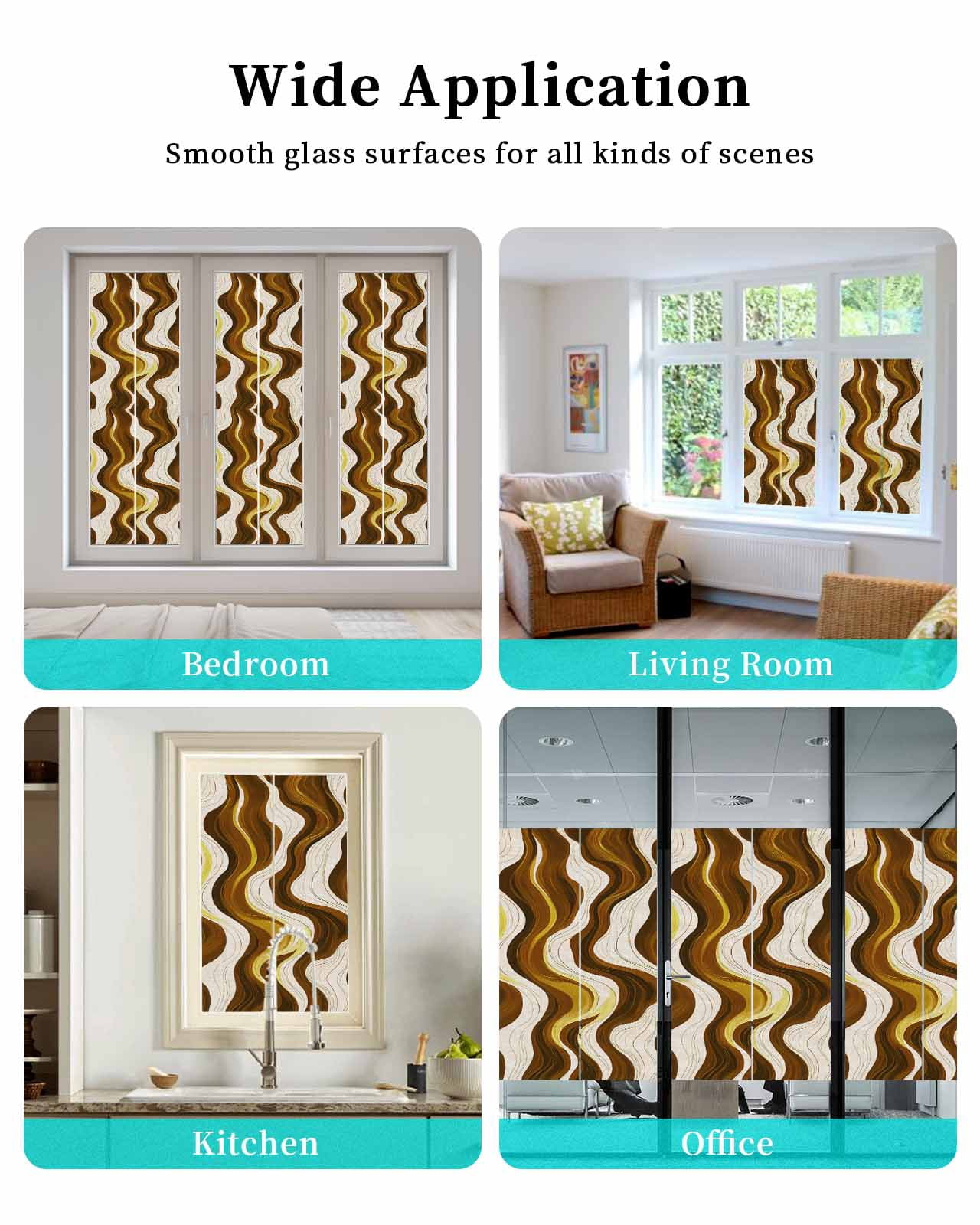 Window Privacy Film Geometric Brown Stained Glass Window Film Decorative Sun Block Window Cover Gold Vintage White Stripe Coastal Sea Wave Window Clings Static Sticker for Bathroom 17.7"x78.7"