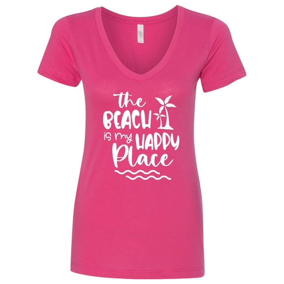 Inktastic Spring Break the Beach is My Happy Place Women's V-Neck T-Shirt