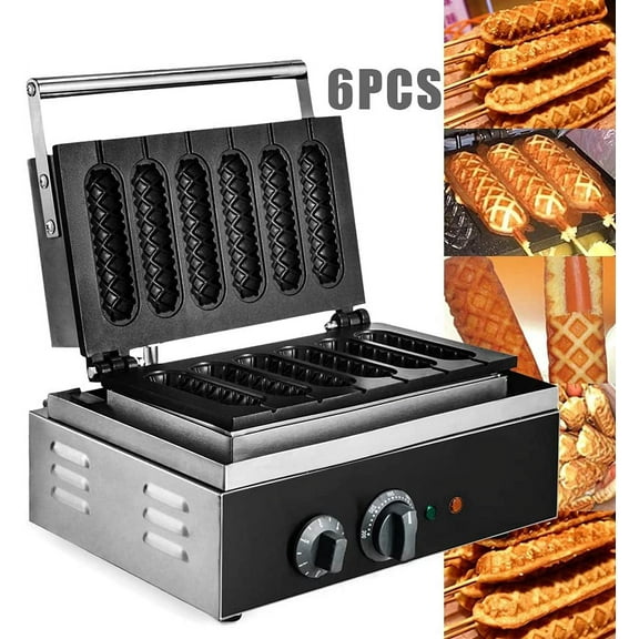 Miumaeov 1500W Commercial Nonstick Electric Lolly Waffle Maker Machine, Hot Dog Sausage Non-stick Machine with Six Grid