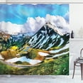 thumbnail image 1 of Mountain Shower Curtain, Watercolor Artwork Print of a Mountain Range Peaks Covered with Snow and Clouds, Fabric Bathroom Set with Hooks, 69W X 84L Inches Extra Long, Multicolor, by Ambesonne, 1 of 3