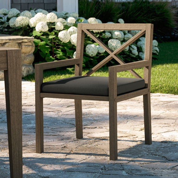 Northlake Outdoor Teak Dining Armchair in Weathered Gray Flint