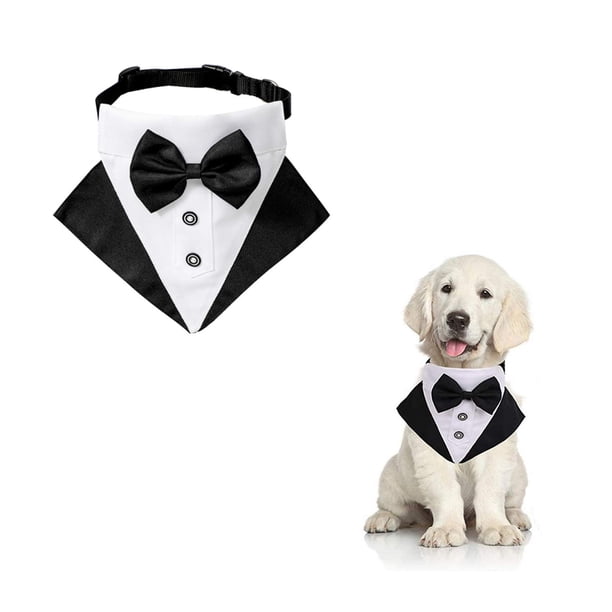 Collar tipo bandana de esmoquin para perros, 1 pieza, bandana de boda formal ajustable para perros, traje de boda para mascotas, pajarita, bandana con anilla en D para perros pequeños y medianos