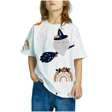 

Leutsin Girls Short Sleeve Gradient Print Tops Child Crewneck Summer Casual Loose Tshirt