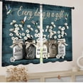 thumbnail image 3 of Farmhouse Rustic Kitchen Curtain Rod Pocket Vintage Blue Country Retro Wood Plank Cotton Floral Small Short Cafe Tier Bathroom Curtain Window Treatment Drape Decor(27.5W X 39L Inch 2 Panels), 3 of 6