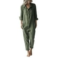 thumbnail image 1 of YFELWZ Combinaison Décontractée Mode Grande Taille pour Femmes, Col à Revers, Manches Longues, Boutons avec Poches, Vert m, 1 of 6