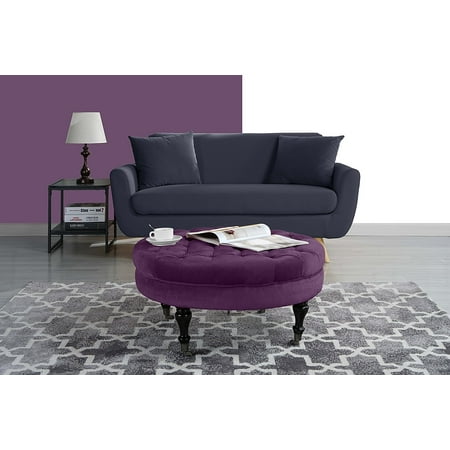 Round Tufted Velvet Coffee Table With Casters Ottoman Round Tufted Velvet Coffee Table With Casters Ottoman