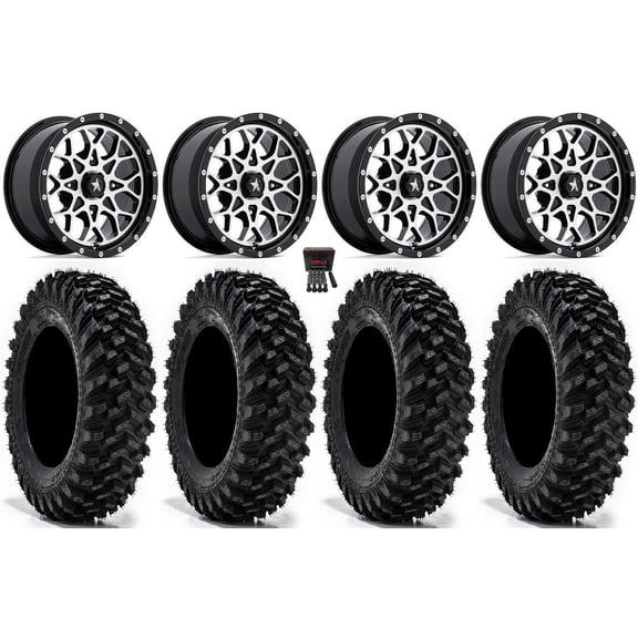 MSA Portal 14" Wheels Machined 34" Warrior XT Sticky Tires Polaris RZR XP 1000 / PRO XP / Ranger XP 900/1000