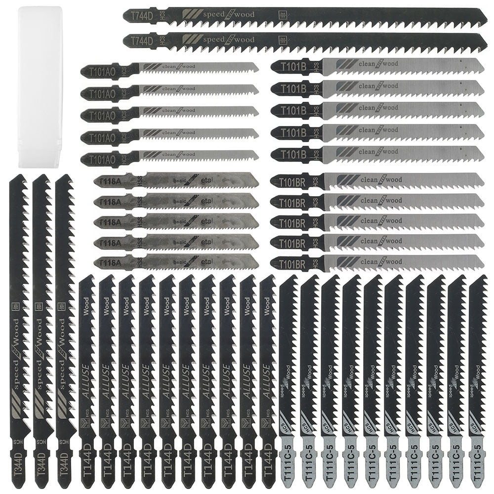 45pcs Universal Jig Saw Blade Set HCS High Carbon Steel Assorted Blades Fast Cut Down Jig Saw Knife Wood Plastic Metal Jig Saw Cutter Accessories Kit Compatible with BOSCH Makita Black & Decker SKIL