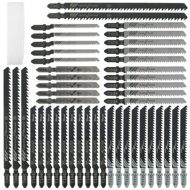 NUAHRHY 45pcs Universal Jig Saw Blade Set HCS High Carbon Steel Assorted Blades Fast Cut Down Jig Saw Knife Wood Plastic Metal Jig Saw Cutter Accessories Kit Compatible with BOSCH Makita