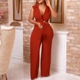 thumbnail image 5 of Lenpel Jumpsuits for Women Elegant Cap Sleeve Lapel Deep V Neck Wrap Straight Leg Business Casual Rompers Trendy Summer Outfits, 5 of 7