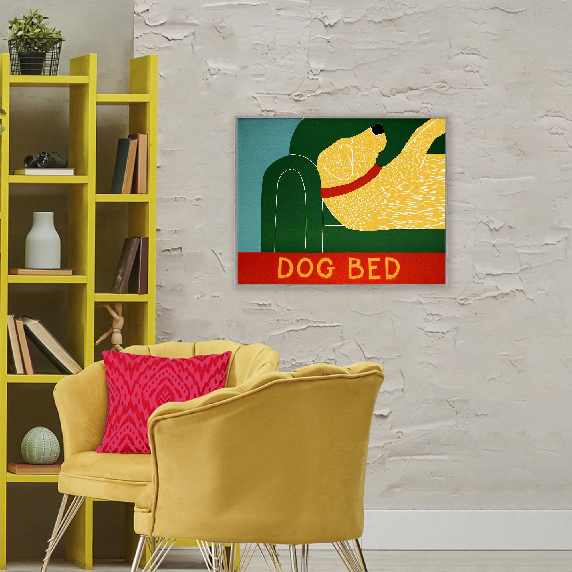Dog Bed Labrador Gray Framed Giclee Art, design by Stephen Huneck